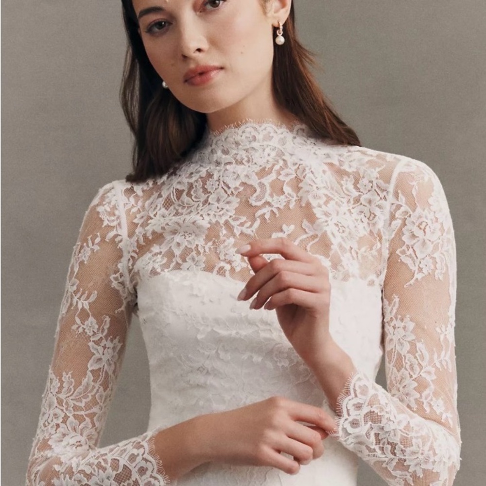 Wedding Bolero White Lace Long-Sleeve button